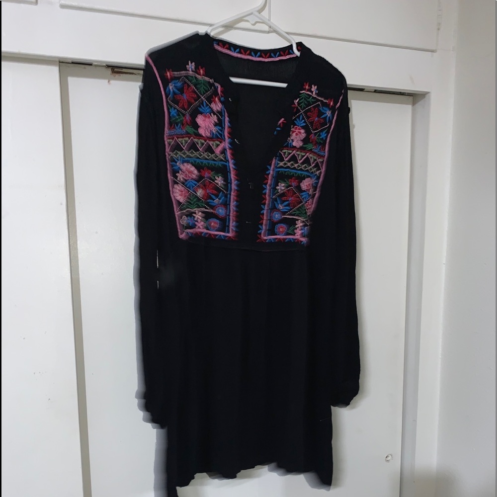 Black dress with empire waist colorful embroidery